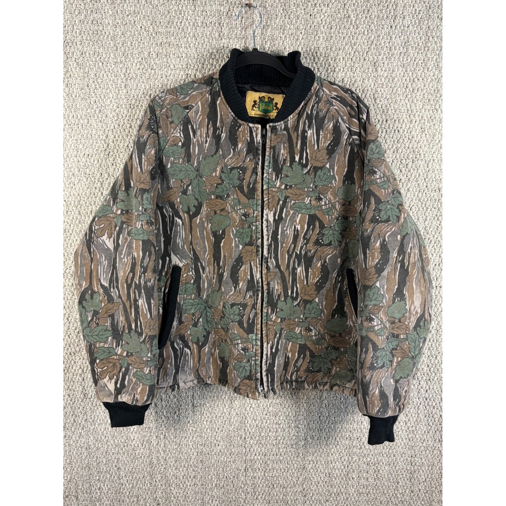 Vintage Ideal Camo Bomber Jacket Mens Large USA Made Quilted Leaf Pattern Zip Up